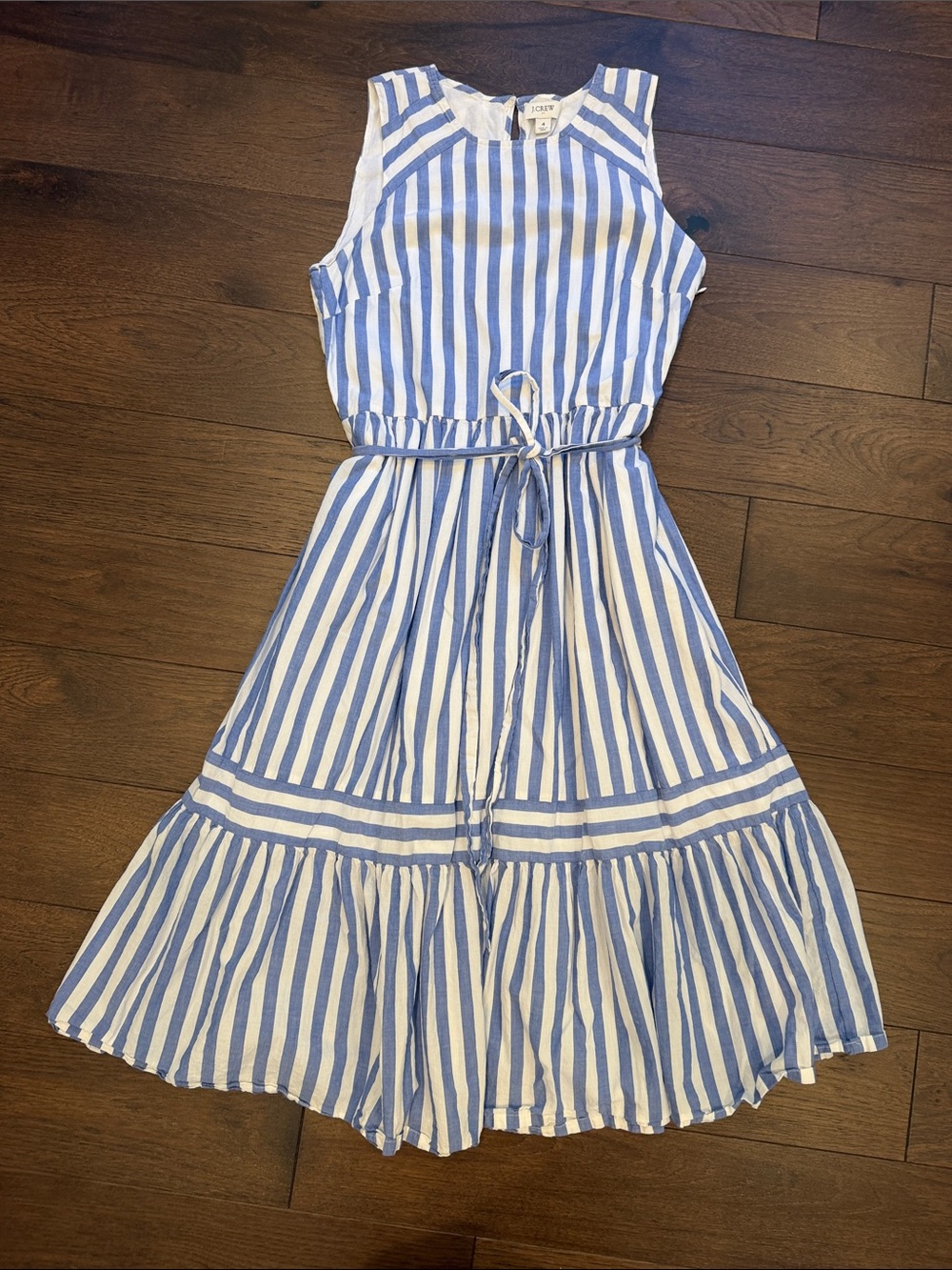 J. Crew Blue and White Striped Sleeveless Dress with Tie Waist Size 4 - C2-037 - Picture 1 of 8